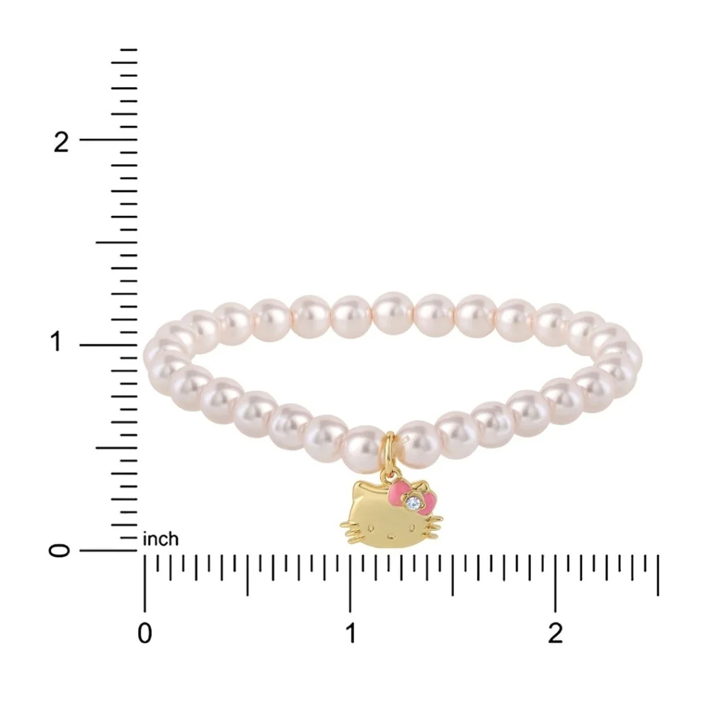Sanrio Hello Kitty 18k Gold Plated Faux Pearls & Crystals Stretch Bracelet